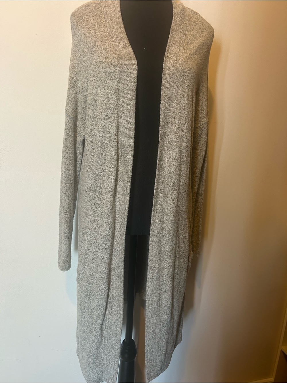 Soft Knit Open-Front Long Cardigan - Gray